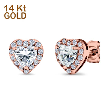 14K Rose Gold Heart Shape Wedding Stud Earrings Simulated Cubic Zirconia (10mm)